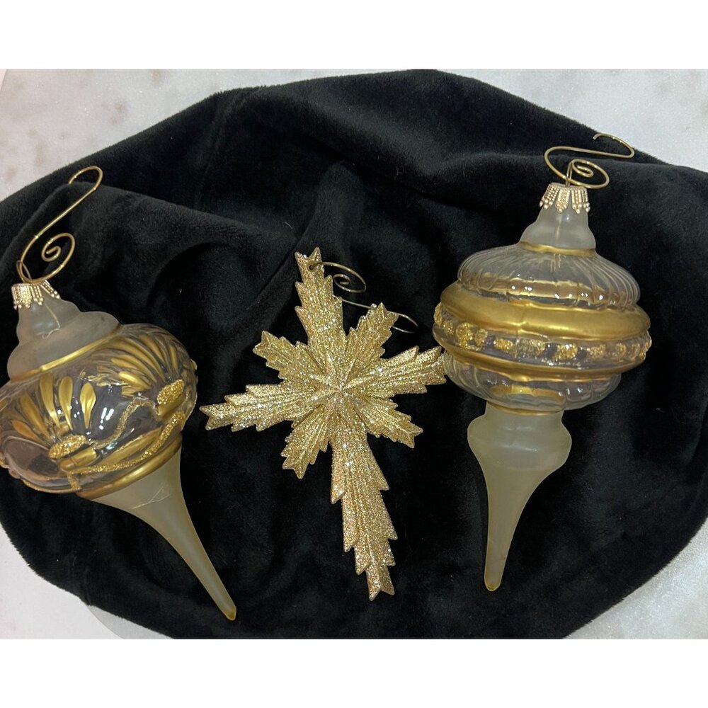 Vtg Christmas tree Ornament Lot of 3 Gold Accents 6" Star‎ 5" set Holiday